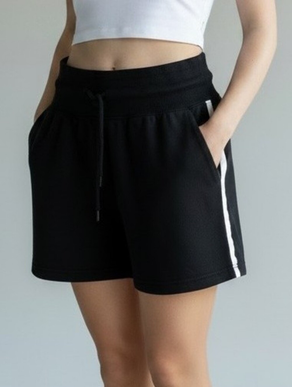 Yogalicious Black Athletic Shorts with White Side Stripe